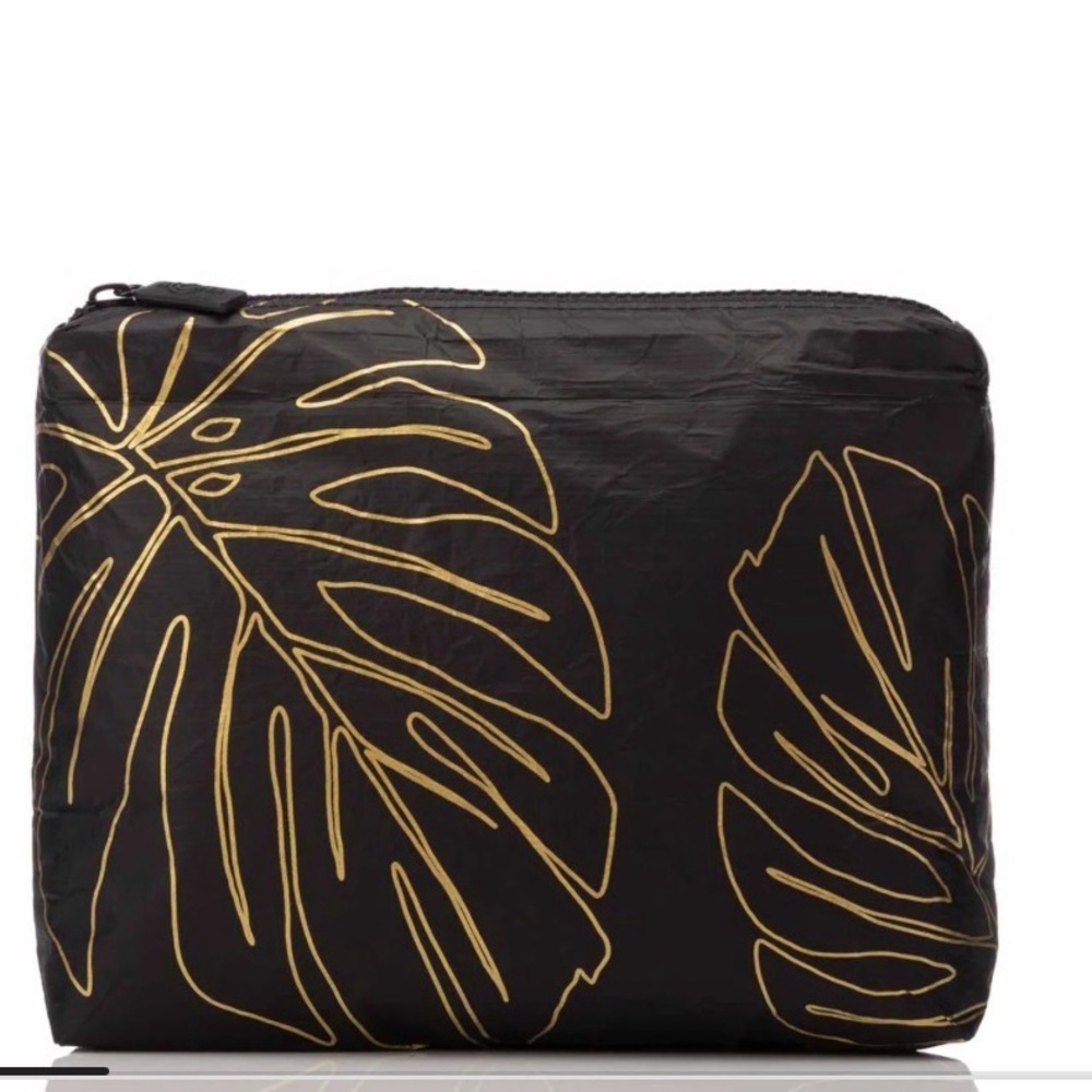 ALOHA Collection Black and Gold Leaf Small Pouch